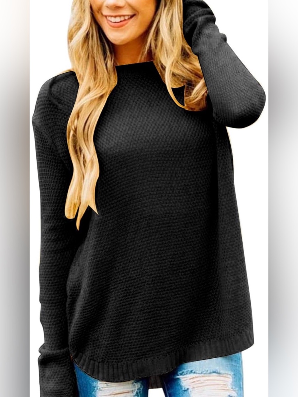 Leani Black Crewneck Sweater — Everyday Lightweight Knit